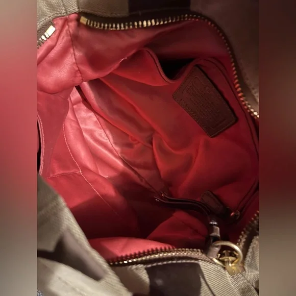 Coach 24CM Signature Khaki Brown Duffle Shoulder Bag Handbag F15067 Leather - Picture 12 of 16